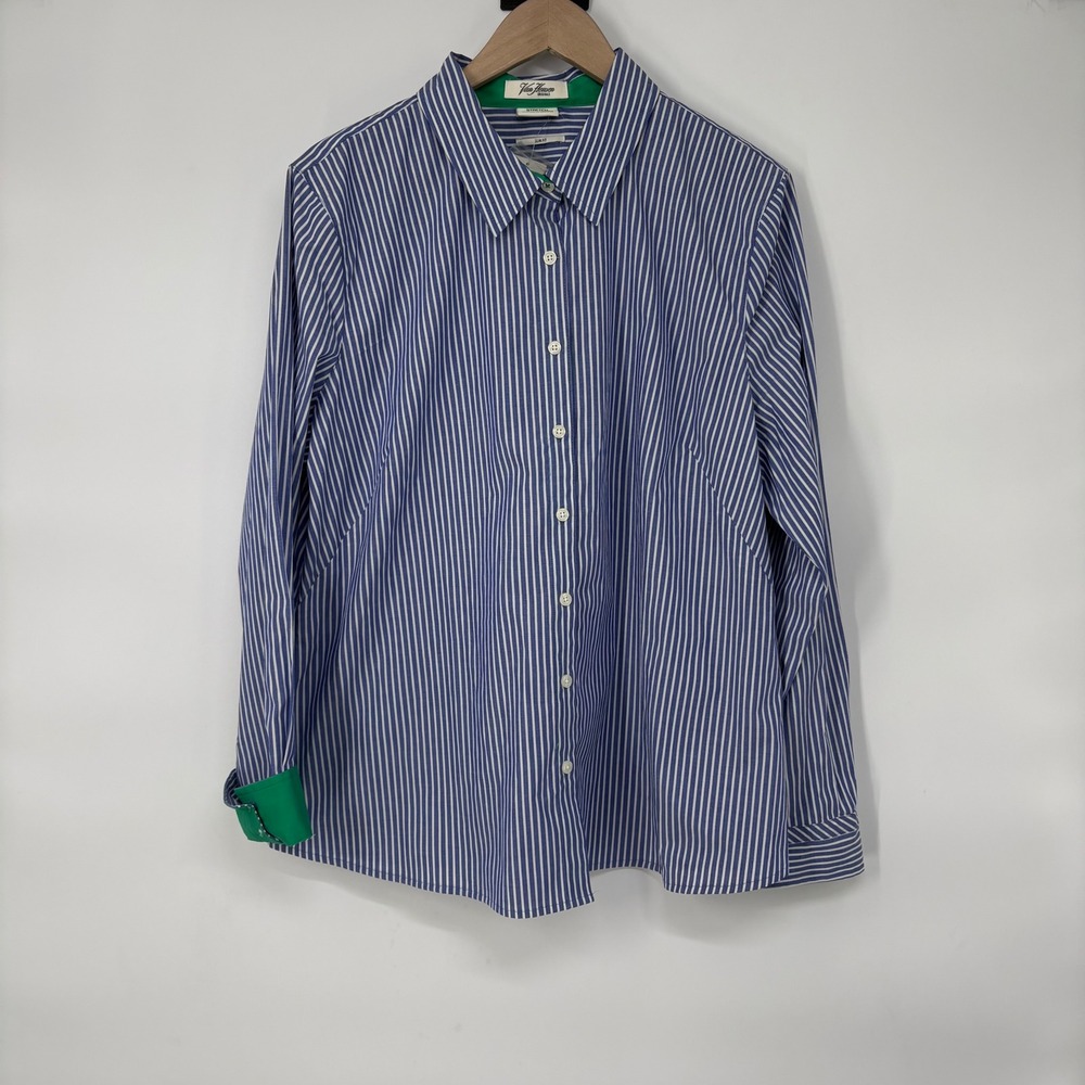 Van Heusen Originals Blue White Striped Slim Fit Stretch Shirt XXL Womens